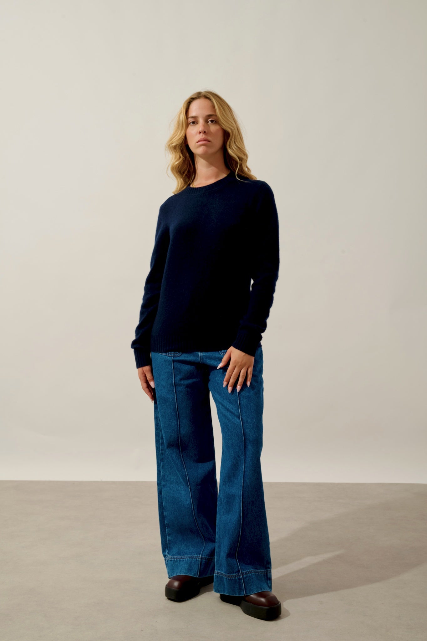 JETSAN pull col rond 4 fils navy 100% cachemire