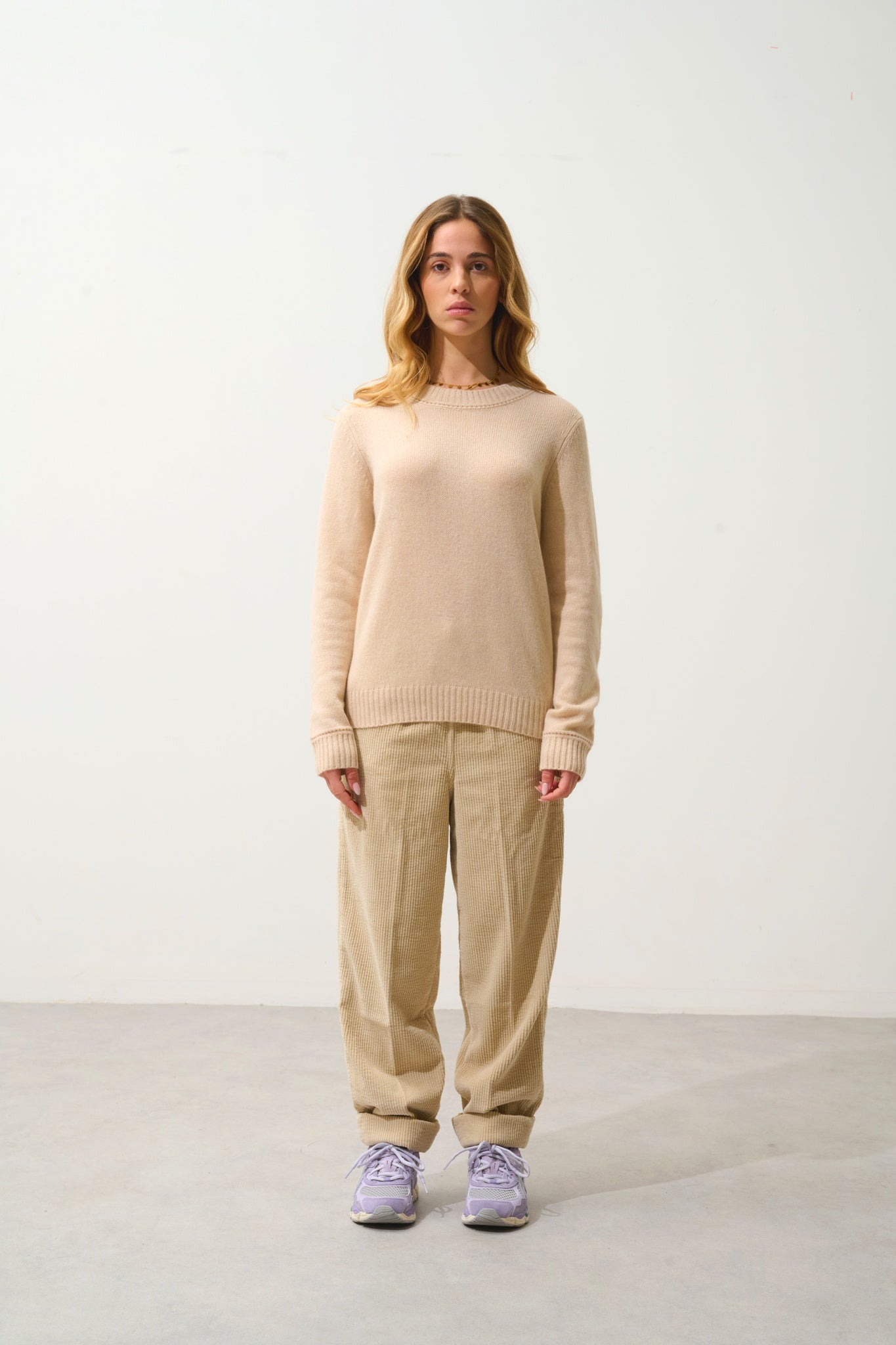 JETSAN 4-thread round-neck sweater sand 100% cashmere