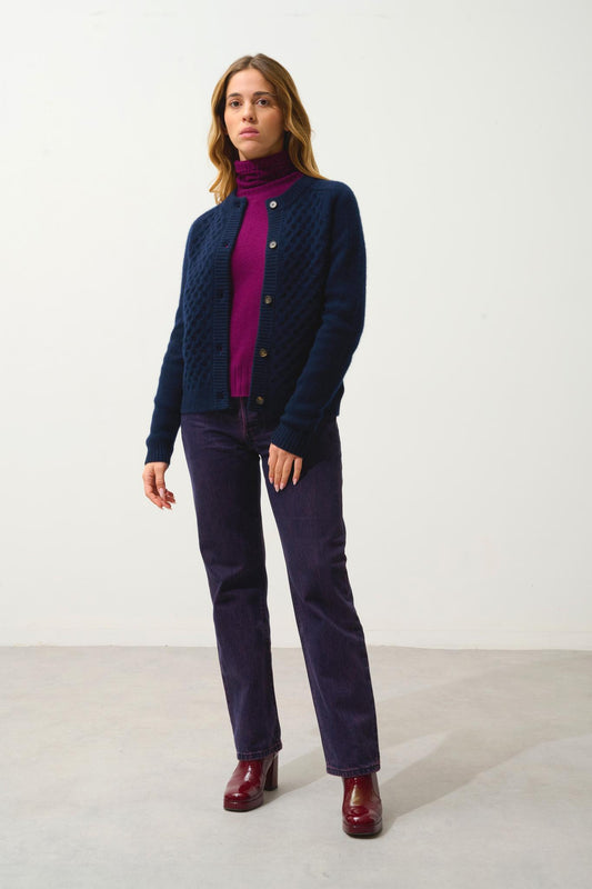 JINPA cardigan col rond 8 fils navy 100% cachemire