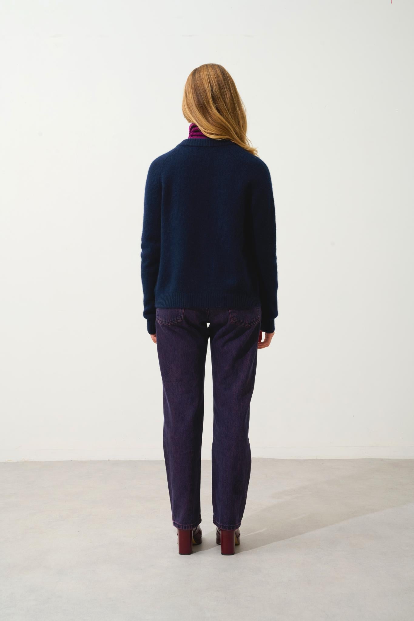 JINPA cardigan col rond 8 fils navy 100% cachemire