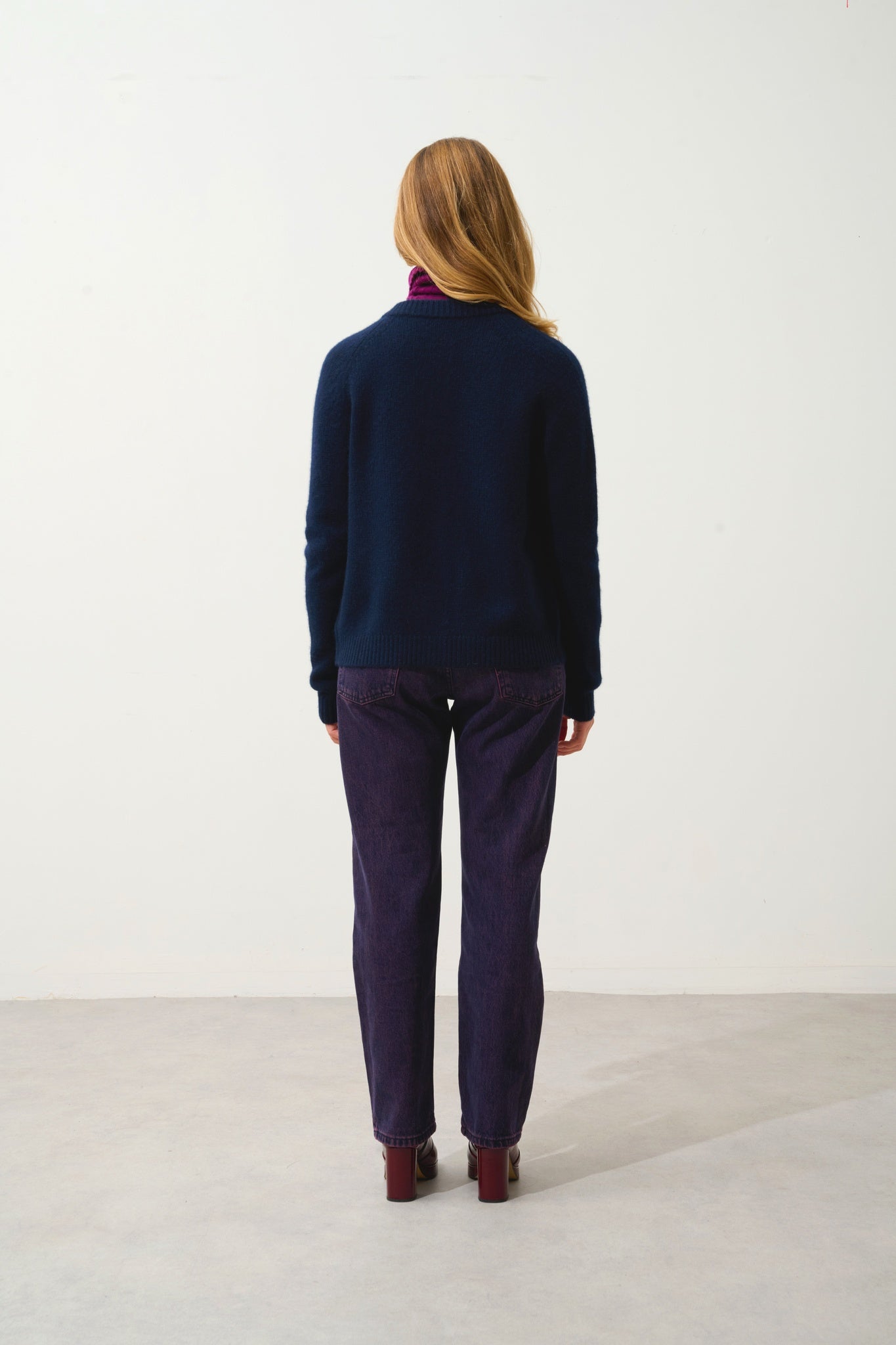 JINPA cardigan col rond 8 fils navy 100% cachemire