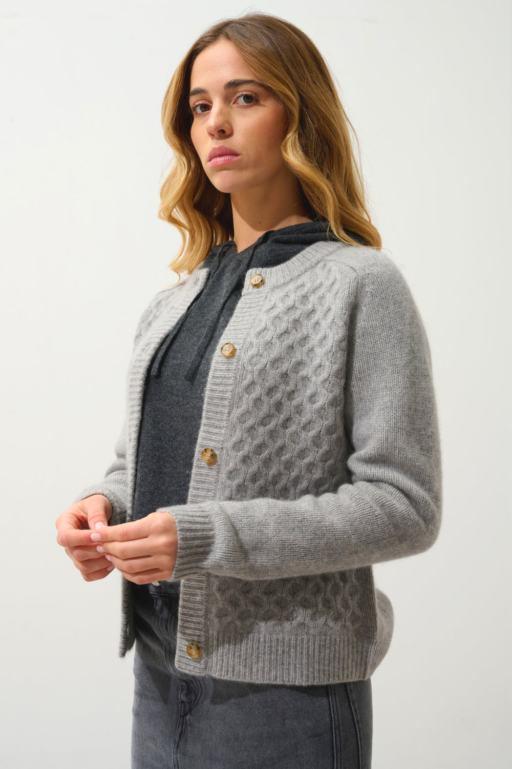 JINPA 8-thread mottled cloud cardigan 100% cashmere