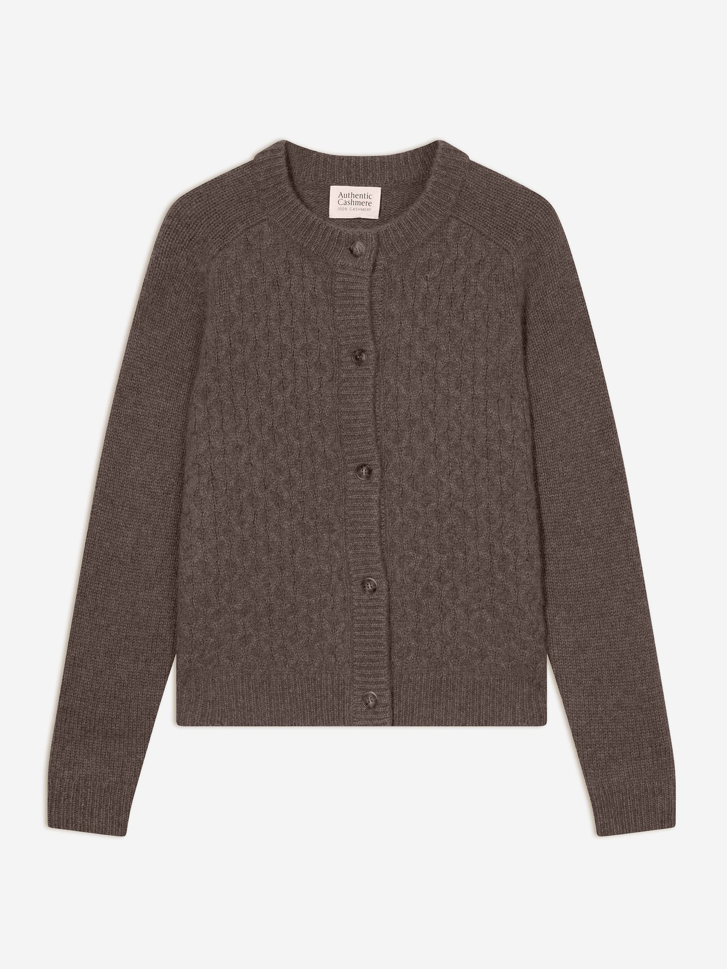 JINPA 8-thread taupe mottled round-neck cardigan 100% cashmere