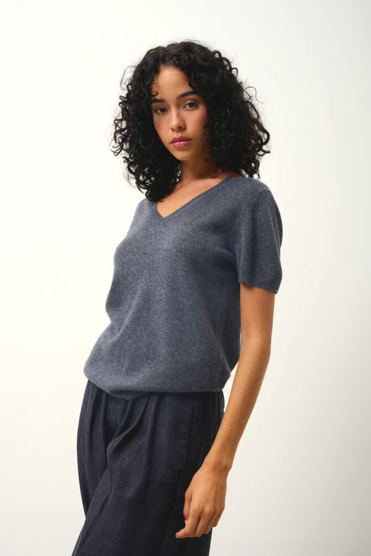 KALI thirt v-neck anthracite mottled 100% cashmere