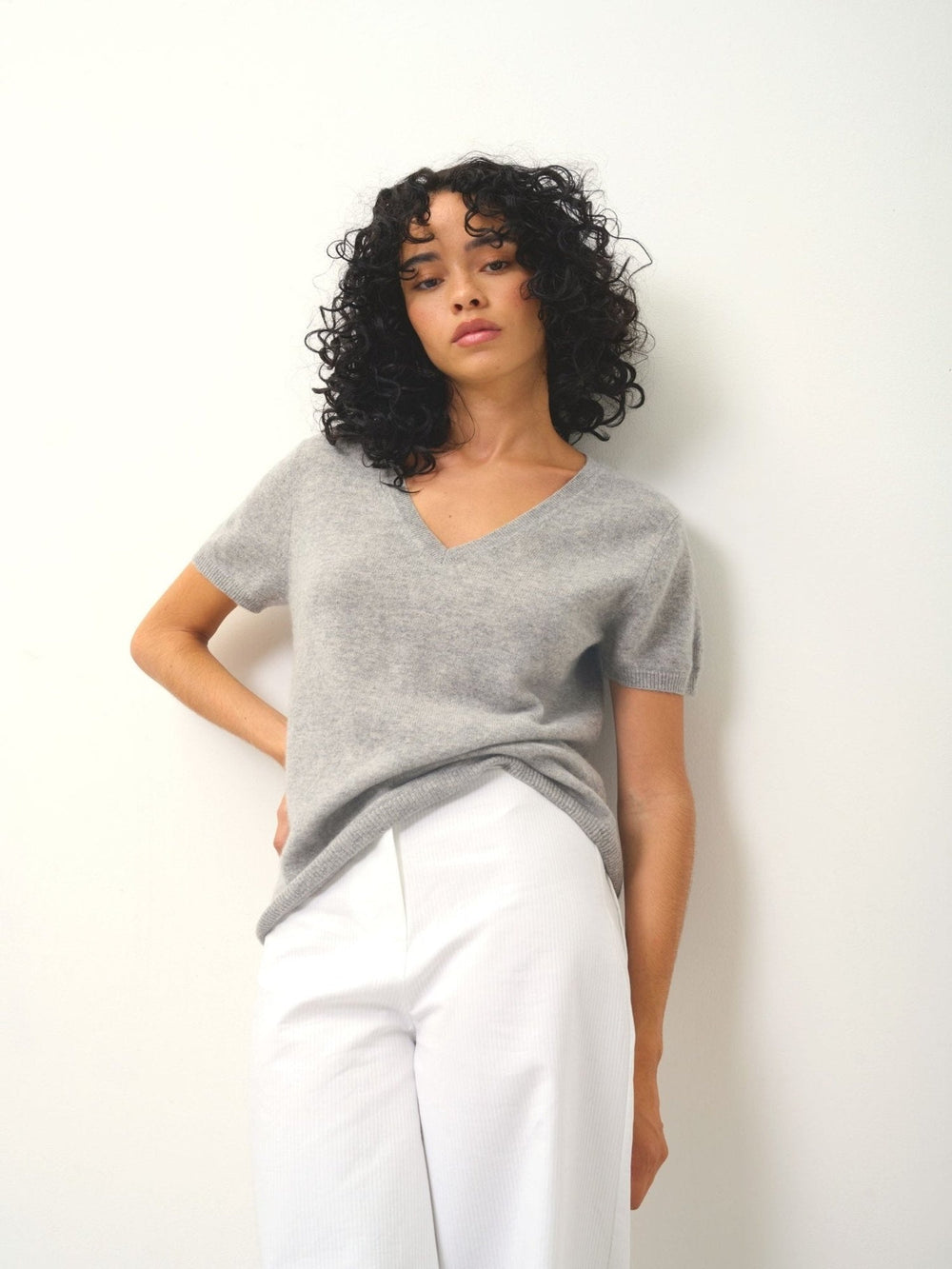 KALI thirt v-neck cloudy mottled 100% cashmere