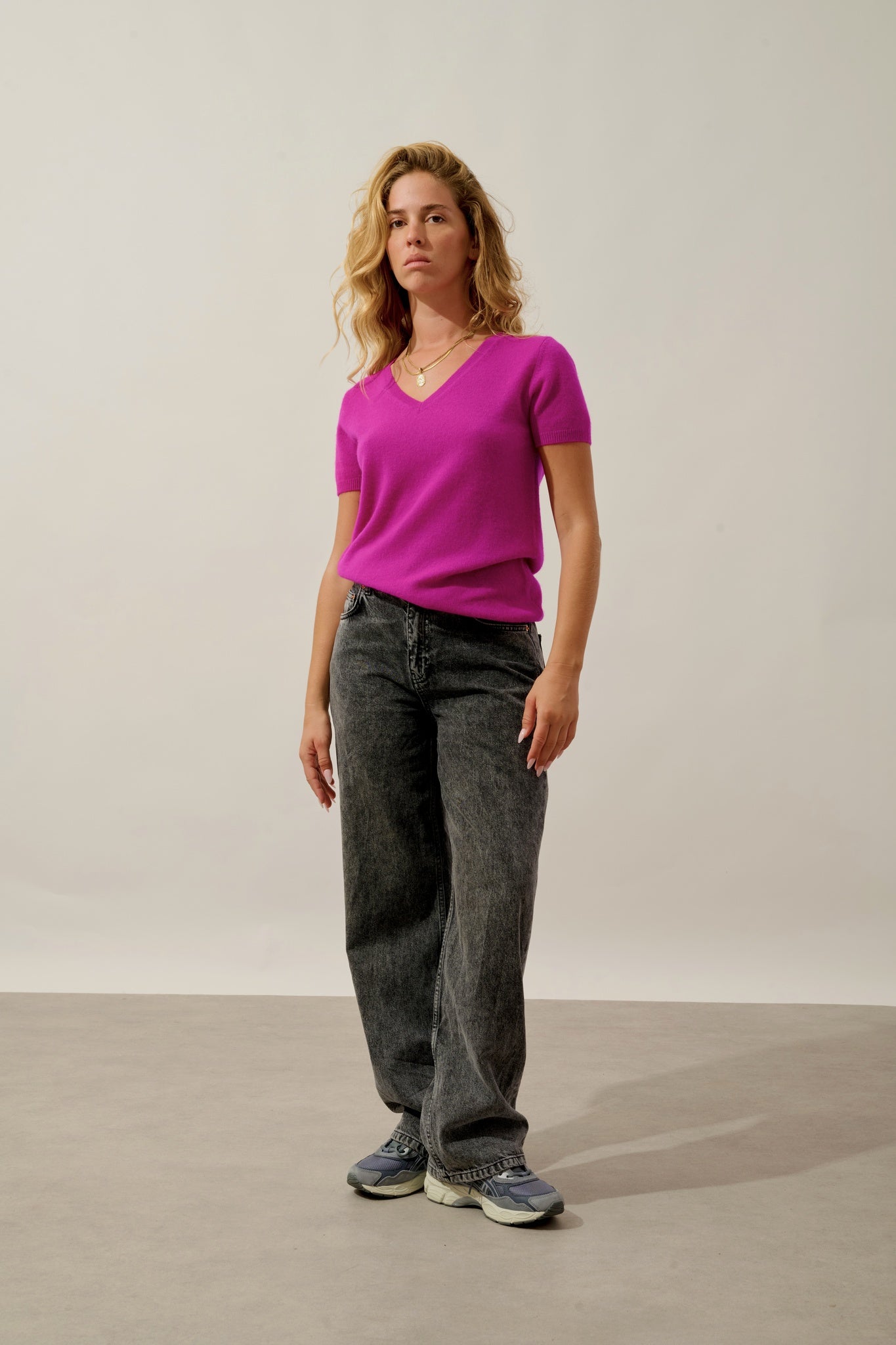 KALI t-shirt col v hibiscus 100% cachemire