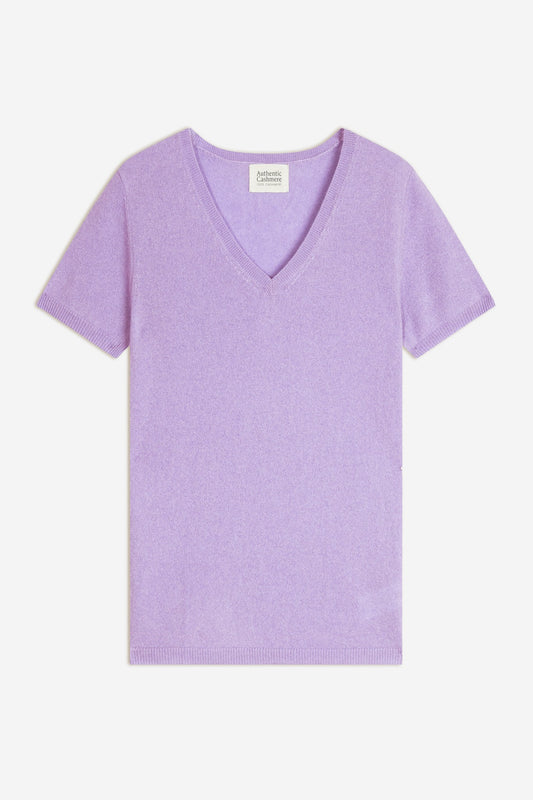 kali t-shirt col v mauve 100% cachemire