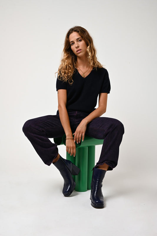 KALI thirt v-neck navy 100% cashmere