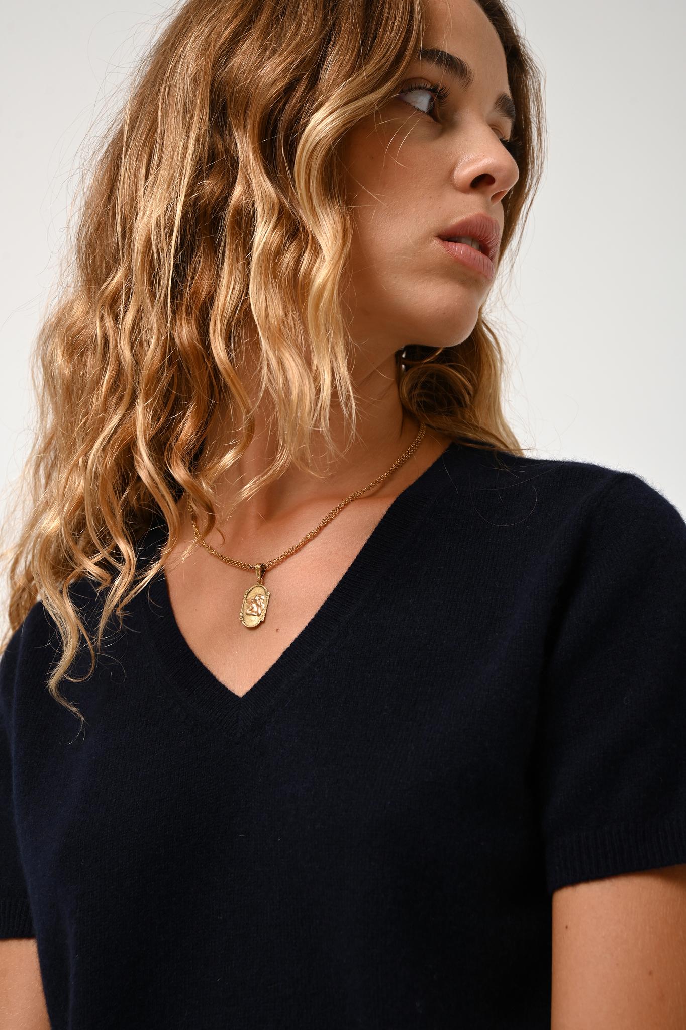 KALI thirt v-neck navy 100% cashmere