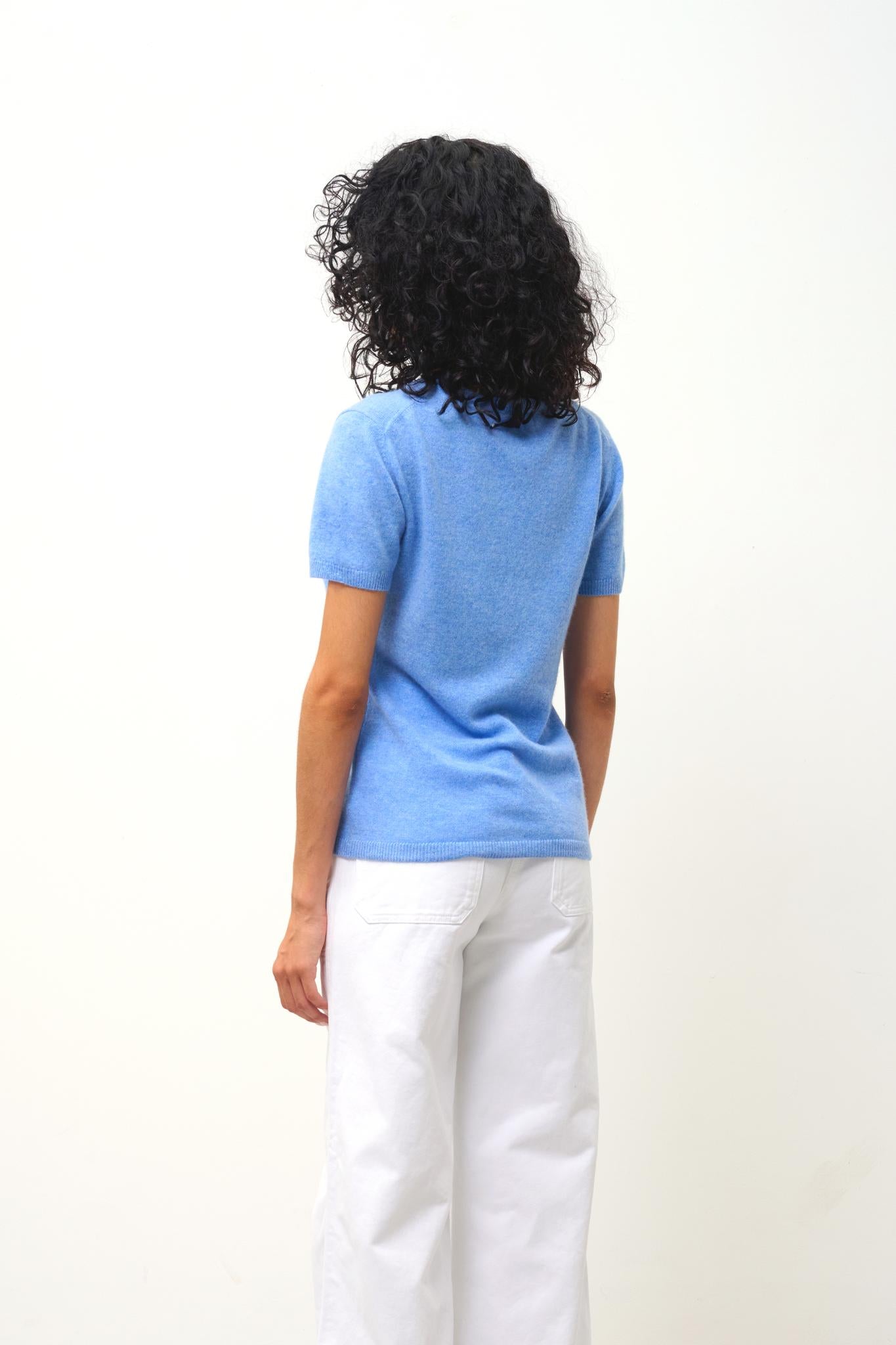 KALI thirt col v sky 100% cachemire