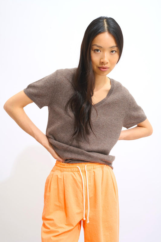 KALI thirt v-neck taupe mottled 100% cashmere