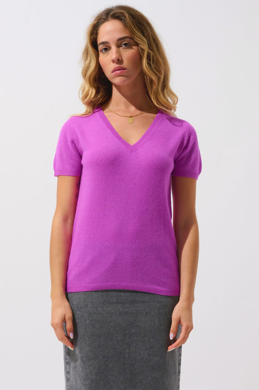kali t-shirt col v violet 100% cachemire