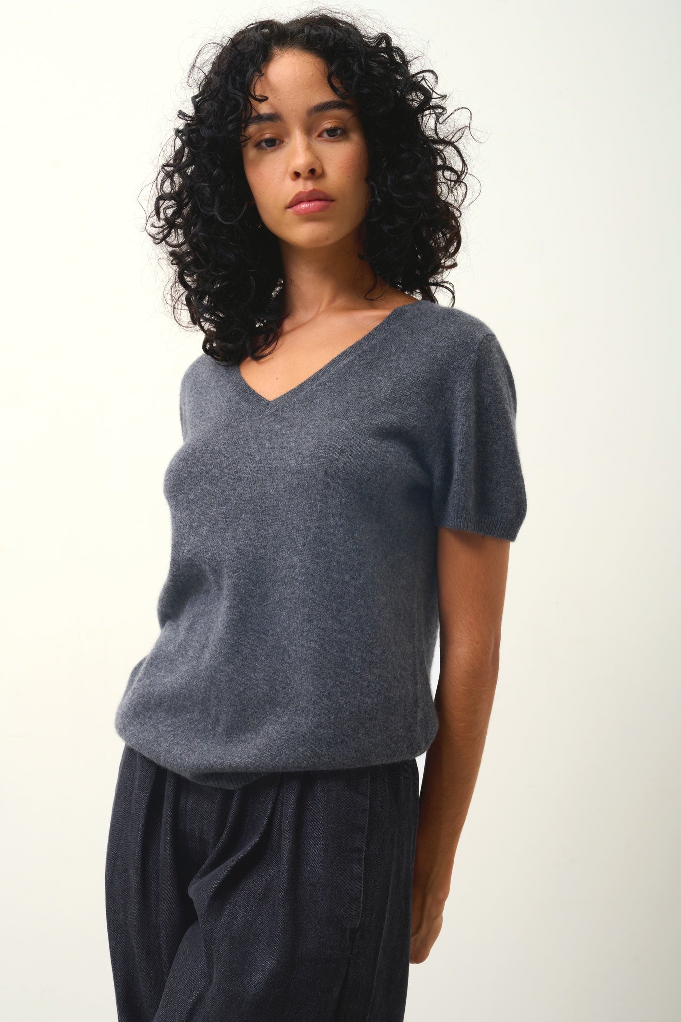 KALI thirt col v anthracite chiné 100% cachemire