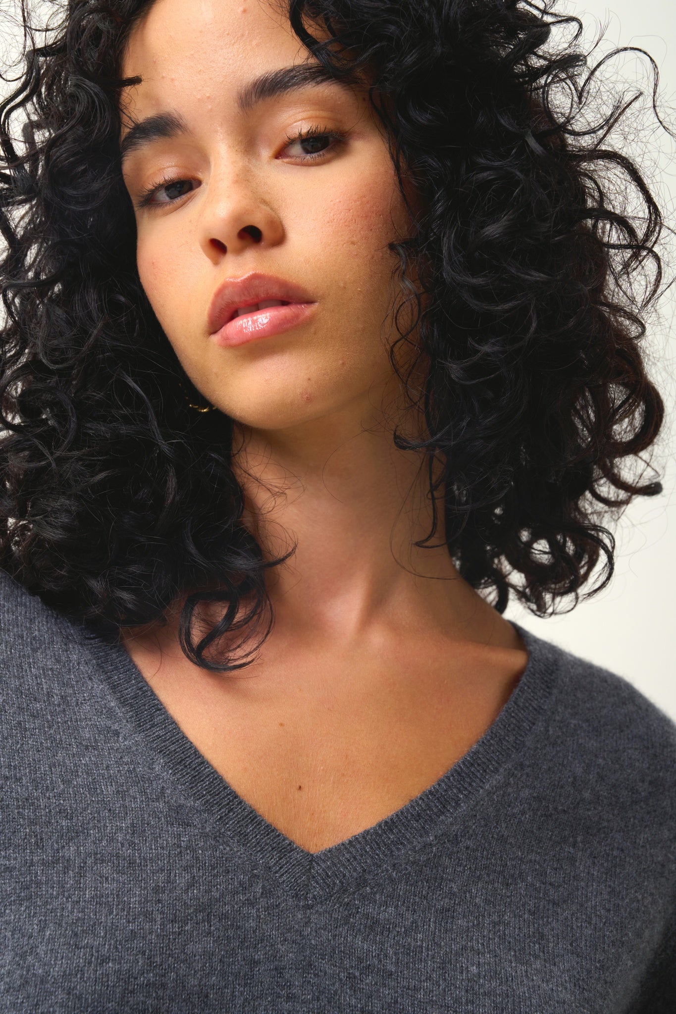 KALI thirt col v anthracite chiné 100% cachemire