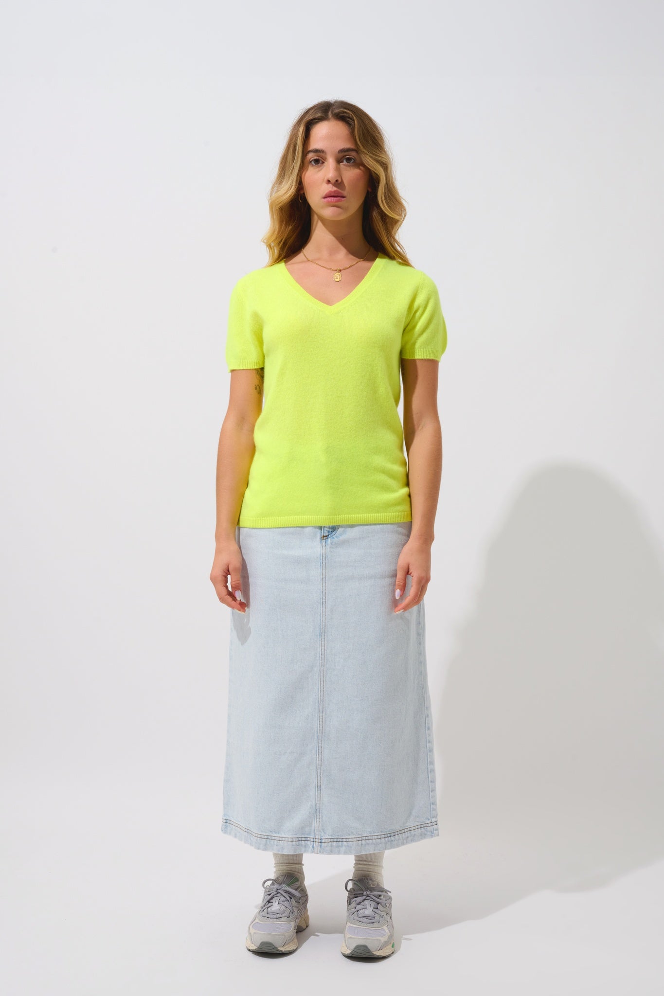 KALI V-Neck T-Shirt neongelb 100% Kaschmir