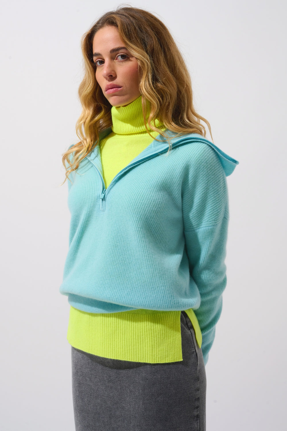 KARMA pull camionneur aqua 100% cachemire