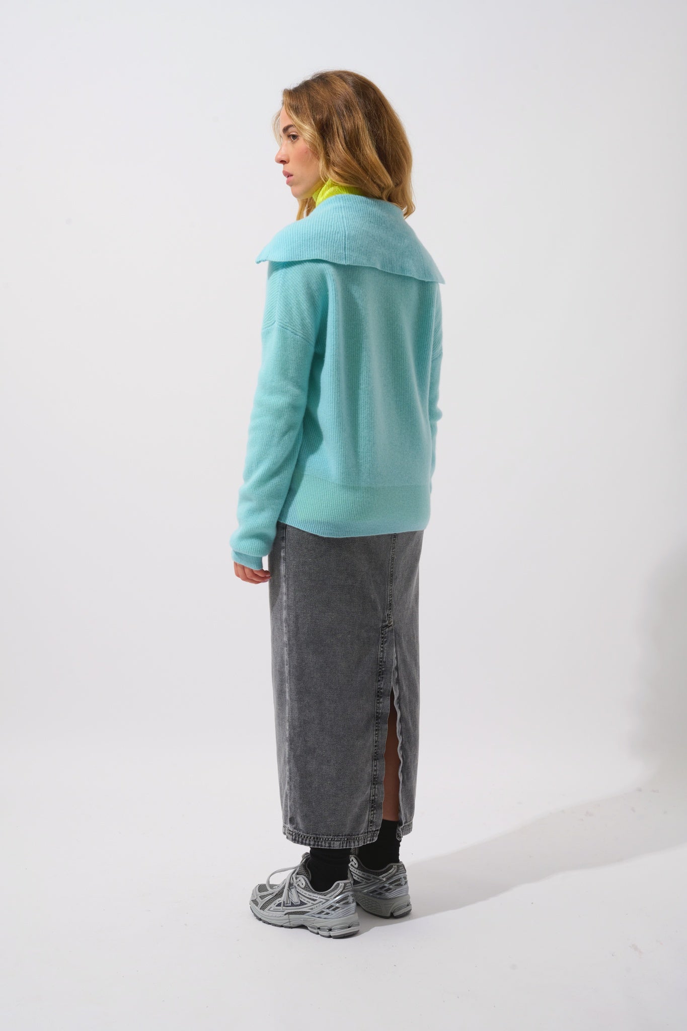 KARMA pull camionneur aqua 100% cachemire