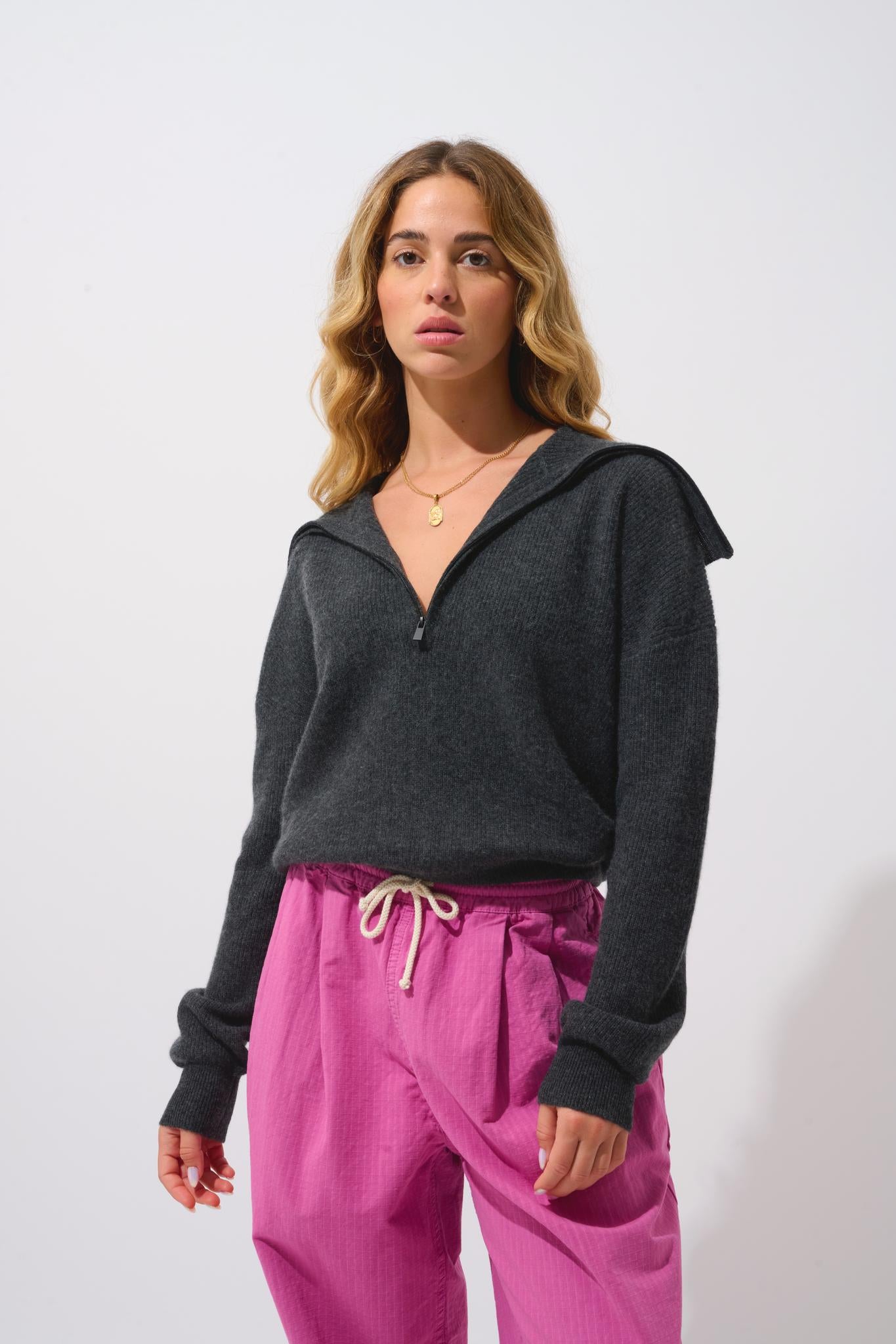 KARMA pull camionneur carbone chiné 100% cachemire