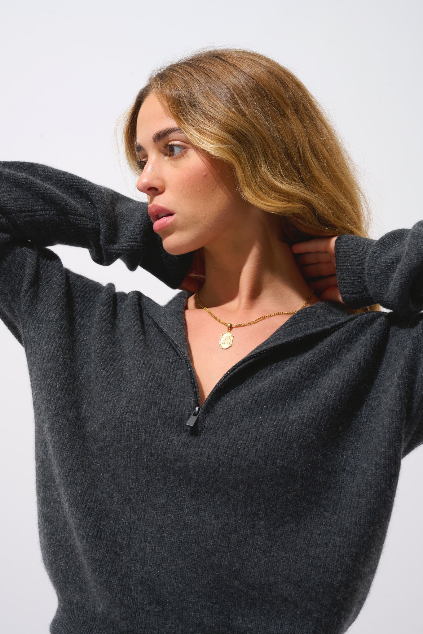 KARMA Pullover Trucker Carbon meliert 100% Kaschmir