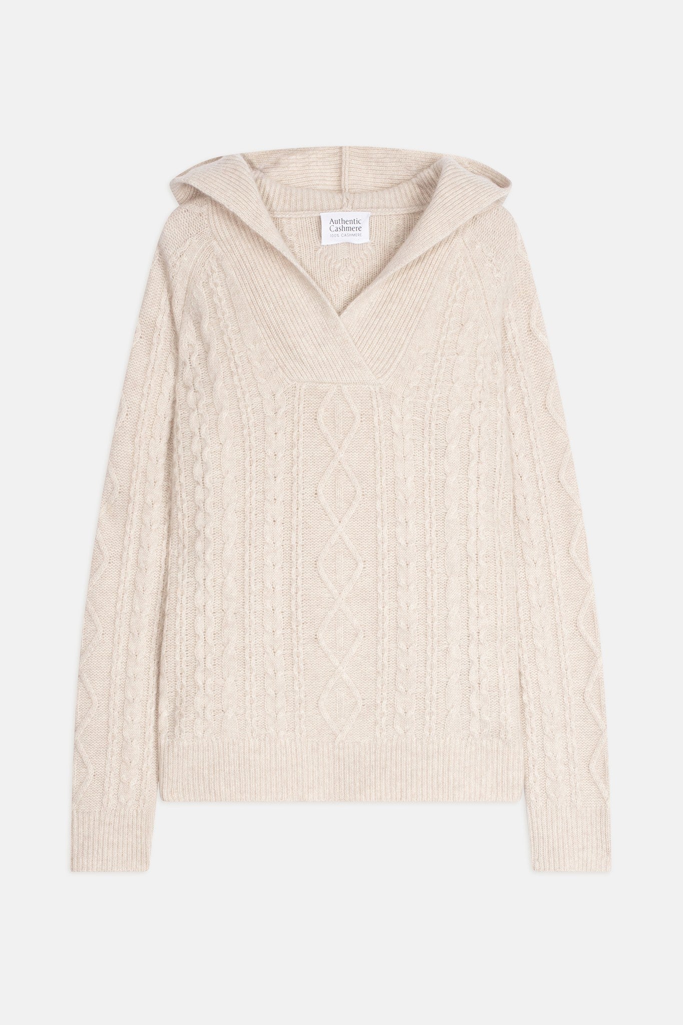 khandro pull capuche 6 fils beige chiné 100% cachemire