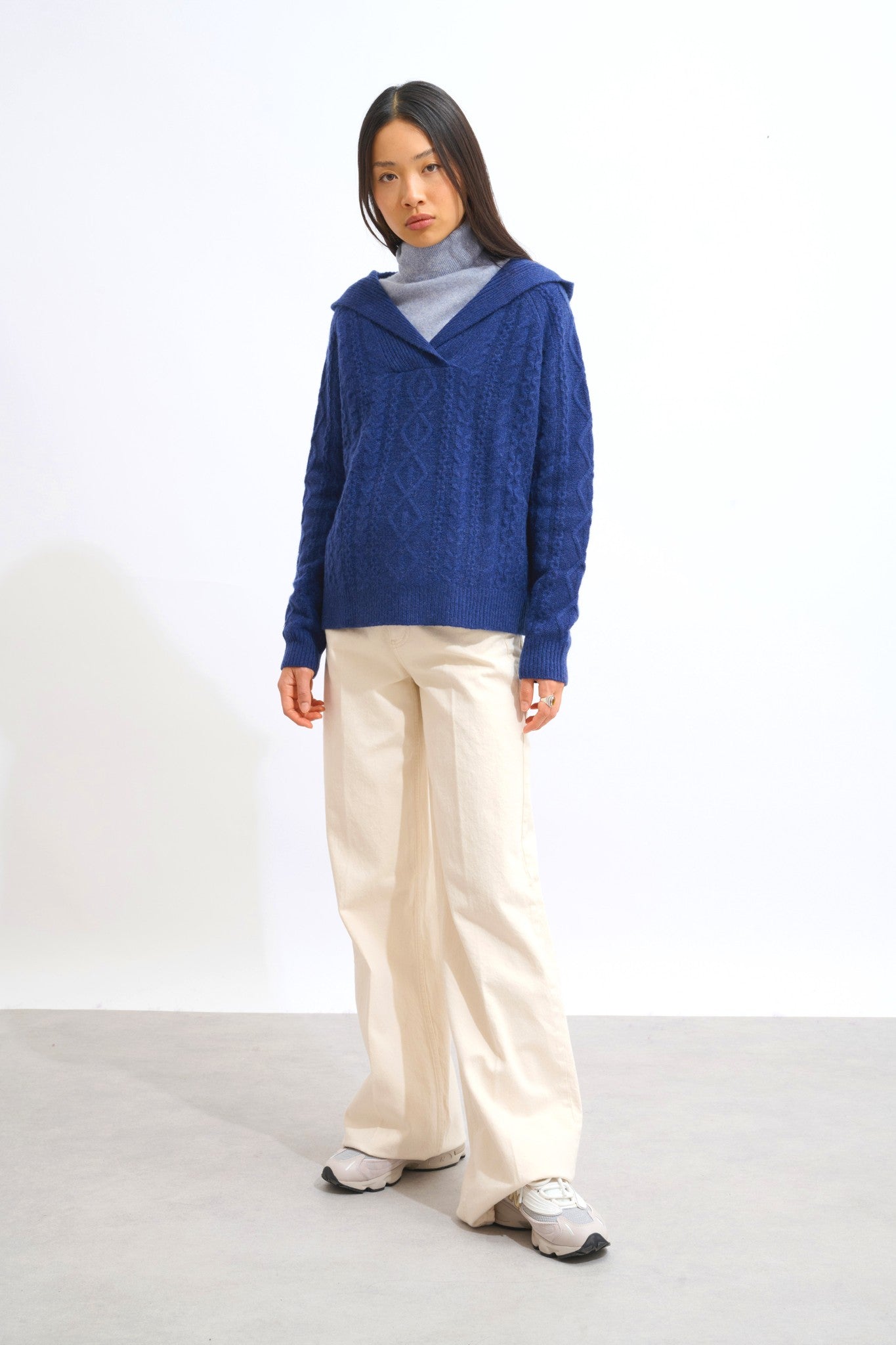 khandro pull capuche 6 fils bleu nuit 100% cachemire