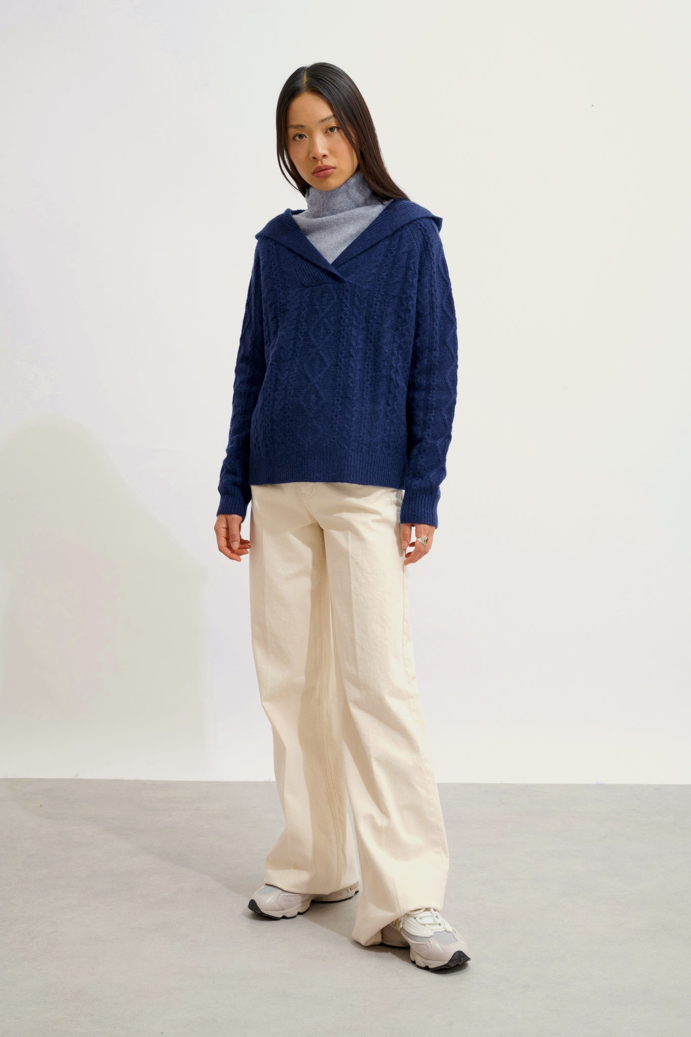 KHANDRO pull capuche 6 fils bleu nuit 100% cachemire