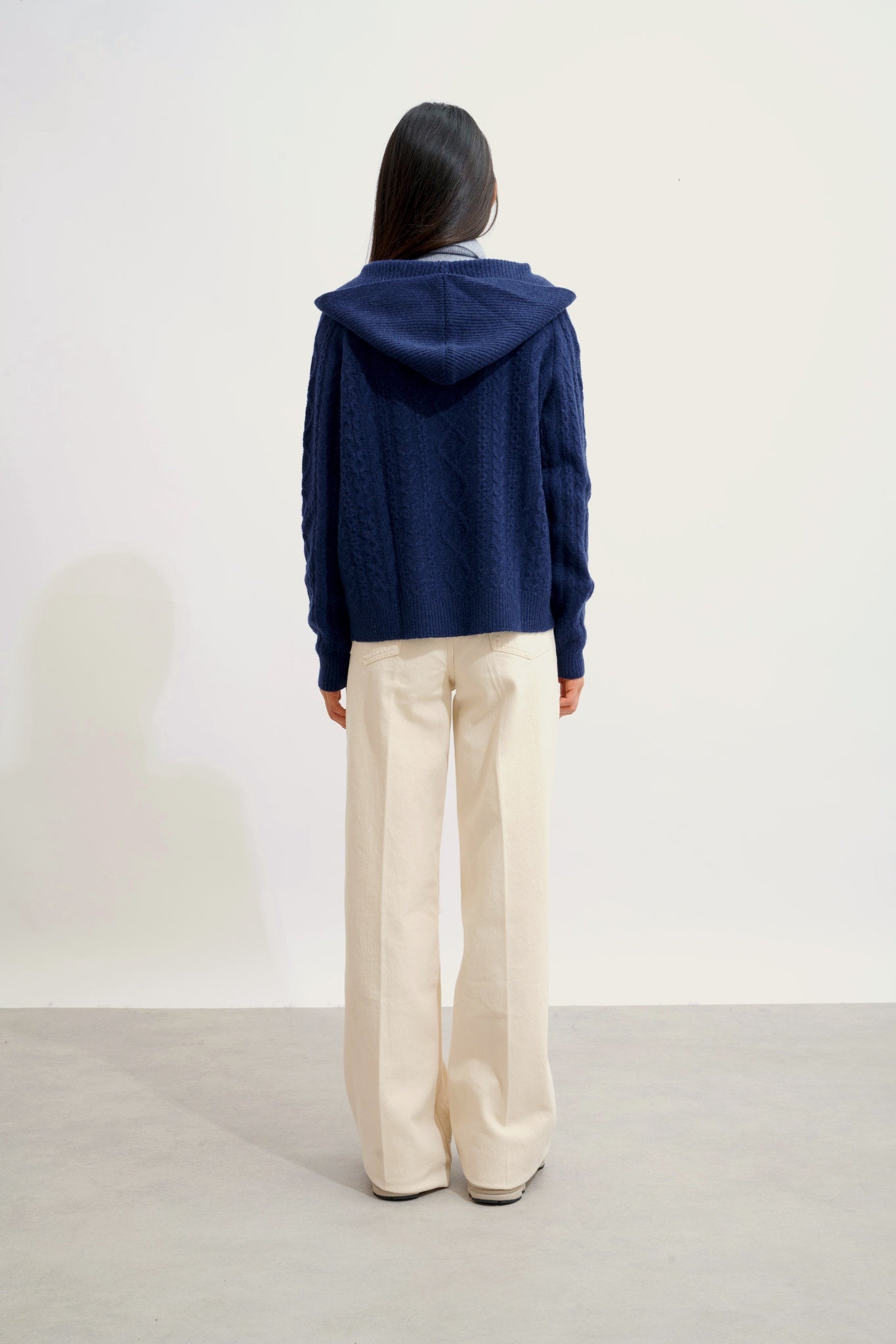 KHANDRO pull capuche 6 fils bleu nuit 100% cachemire