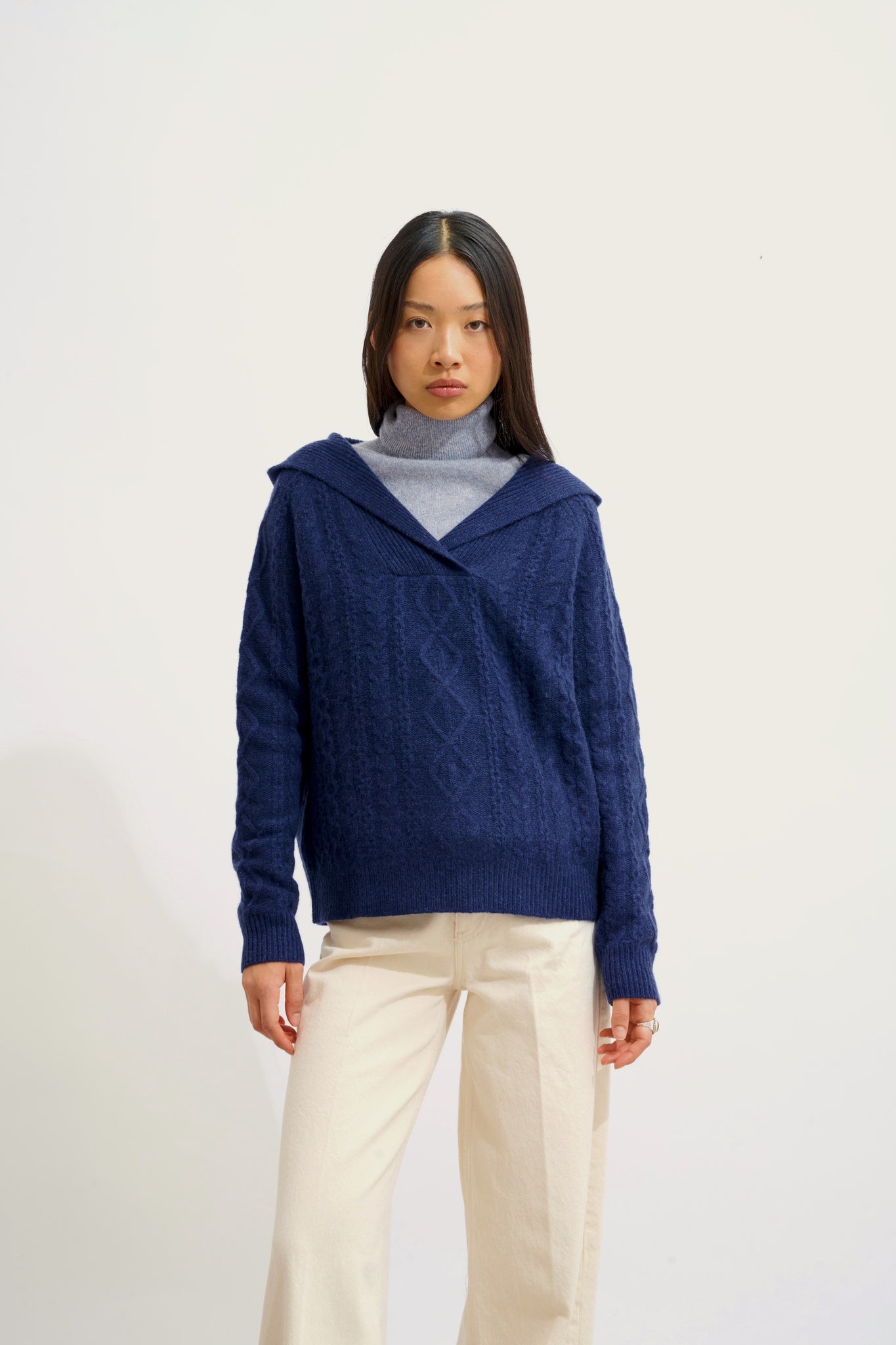 KHANDRO pull capuche 6 fils bleu nuit 100% cachemire