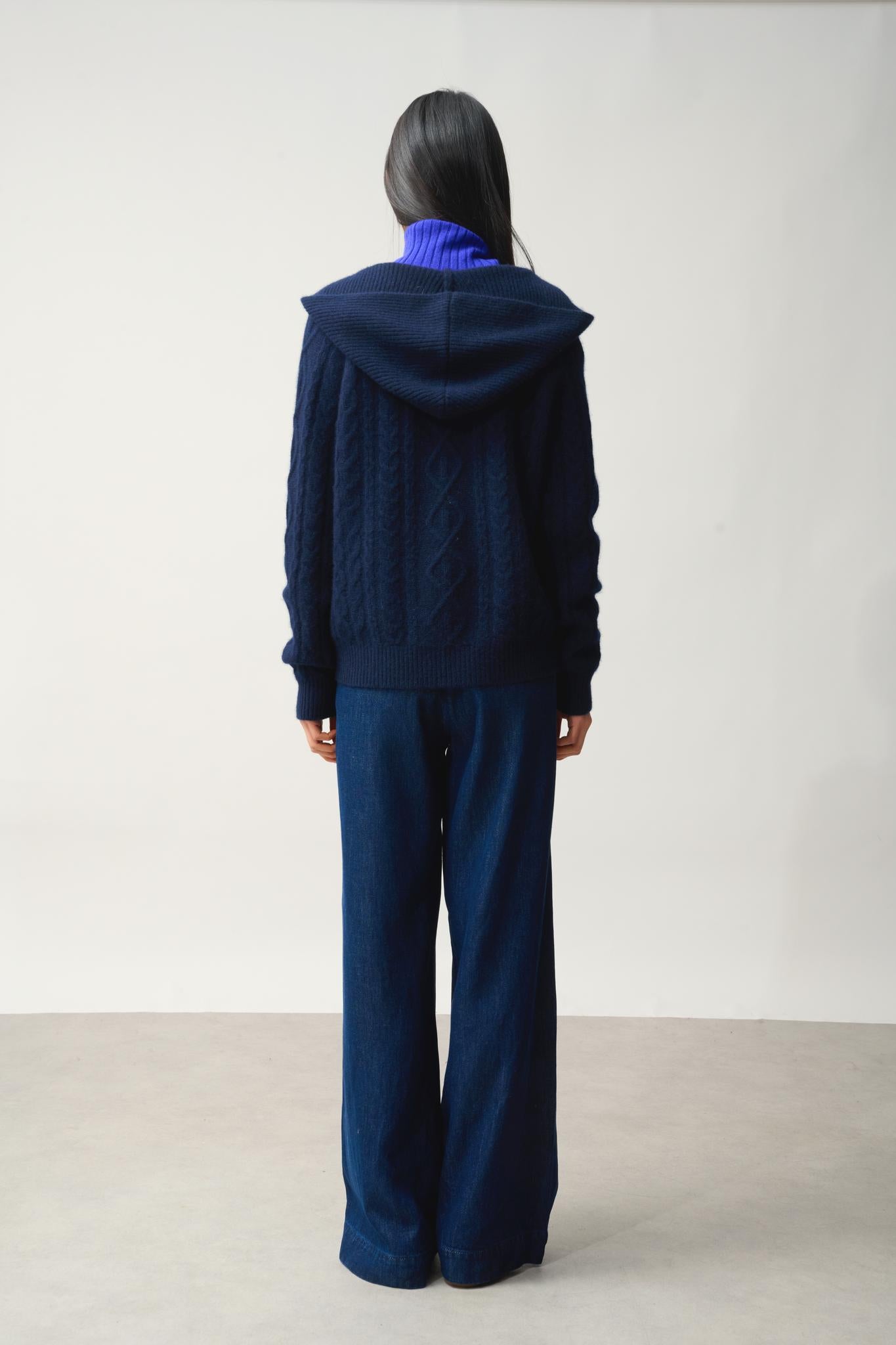 KHANDRO Kapuzenpullover 6-fädig navy 100% Kaschmir