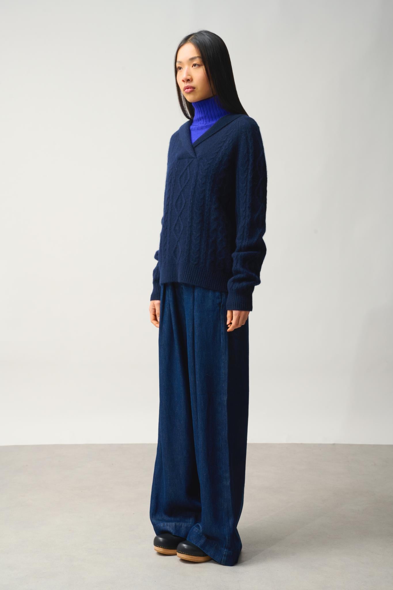 KHANDRO Kapuzenpullover 6-fädig navy 100% Kaschmir