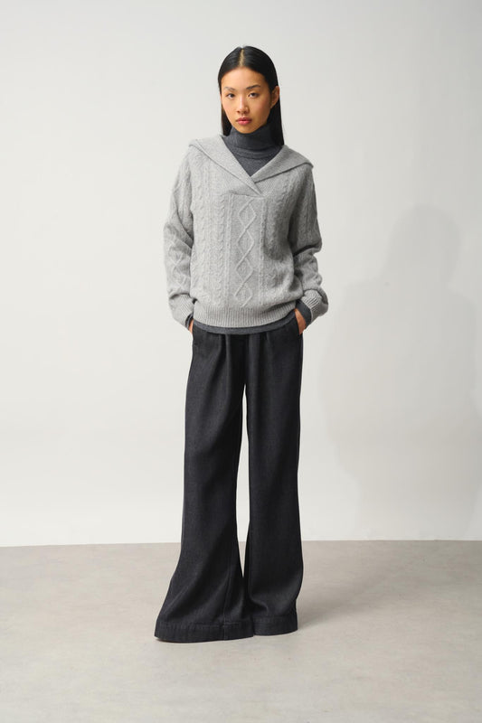 KHANDRO hooded sweater 6 threads nuage chiné 100% cashmere