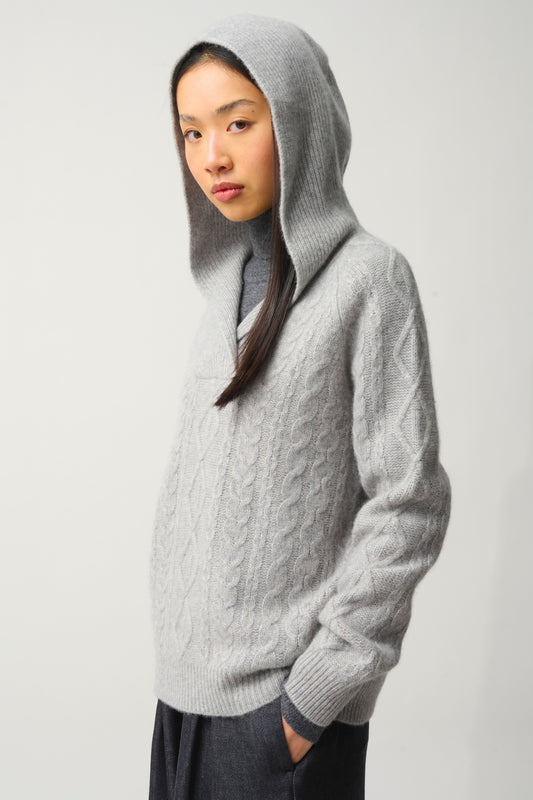 KHANDRO Kapuzenpullover 6-fädig Wolke meliert 100% Kaschmir