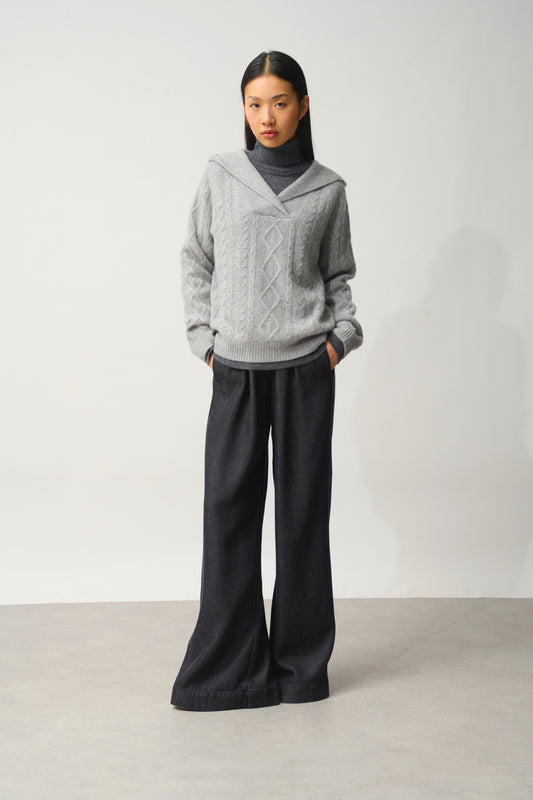 KHANDRO Kapuzenpullover 6-fädig Wolke meliert 100% Kaschmir