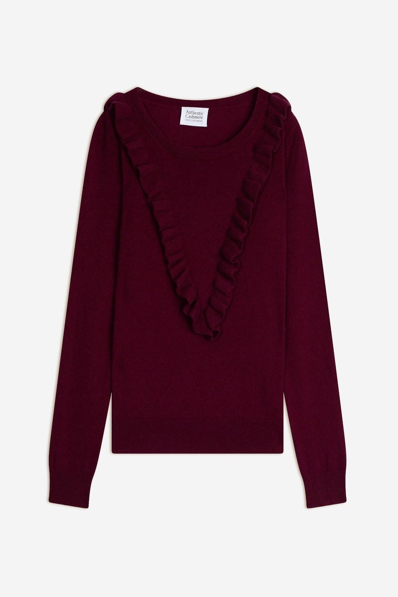 knott pull col rond volants devant bordeaux 100% cachemire