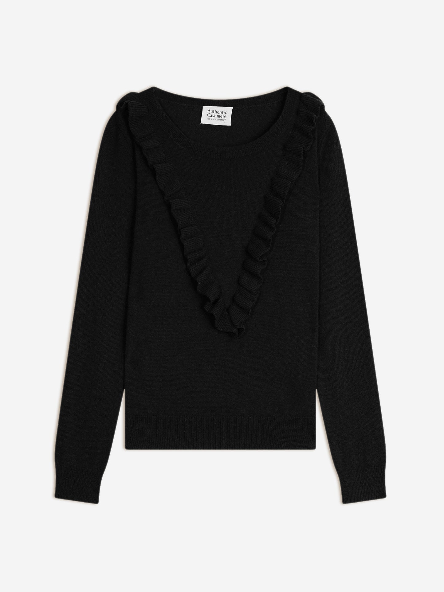 KNOTT pull col rond volants devant noir 100% cachemire