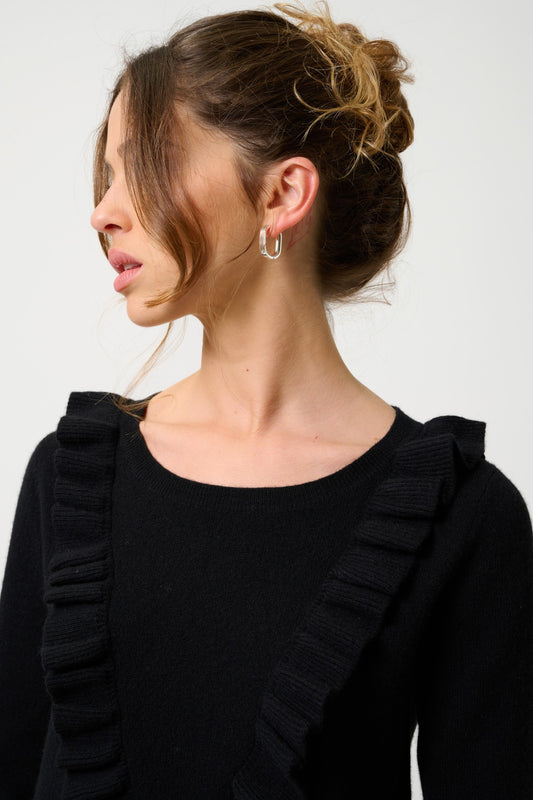 knott pull col rond volants devant noir 100% cachemire