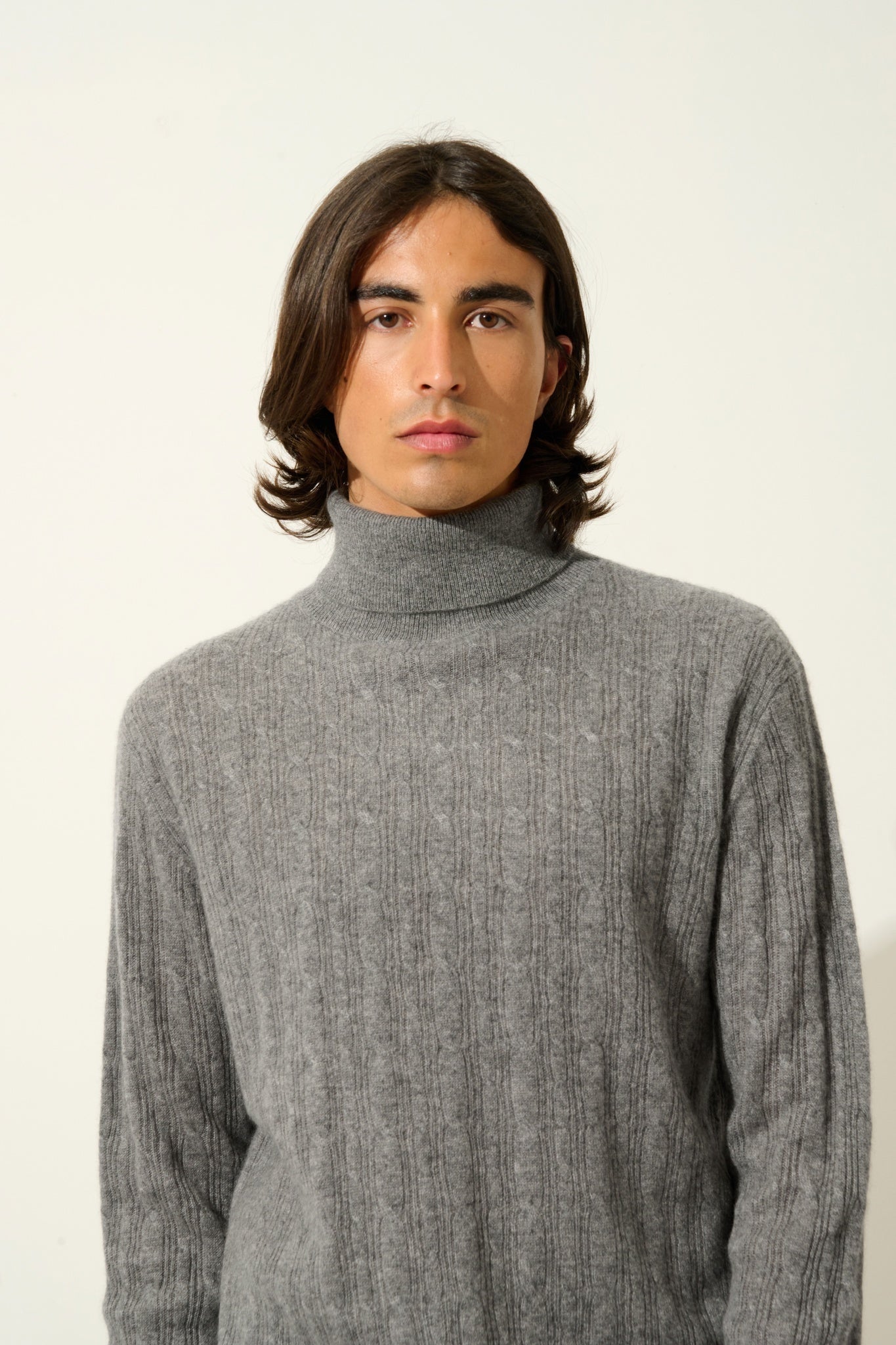 KONA pull col roulé flanelle chiné 100% cachemire