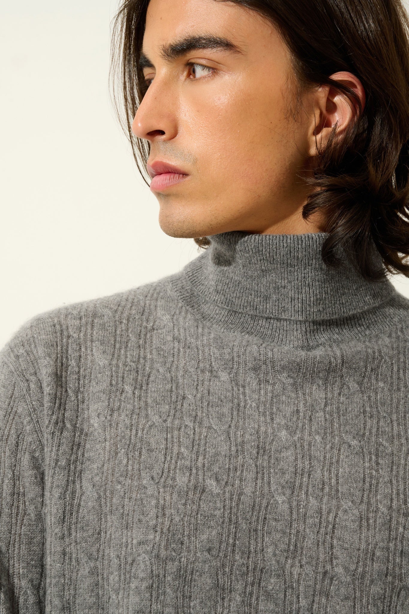 KONA pull col roulé flanelle chiné 100% cachemire