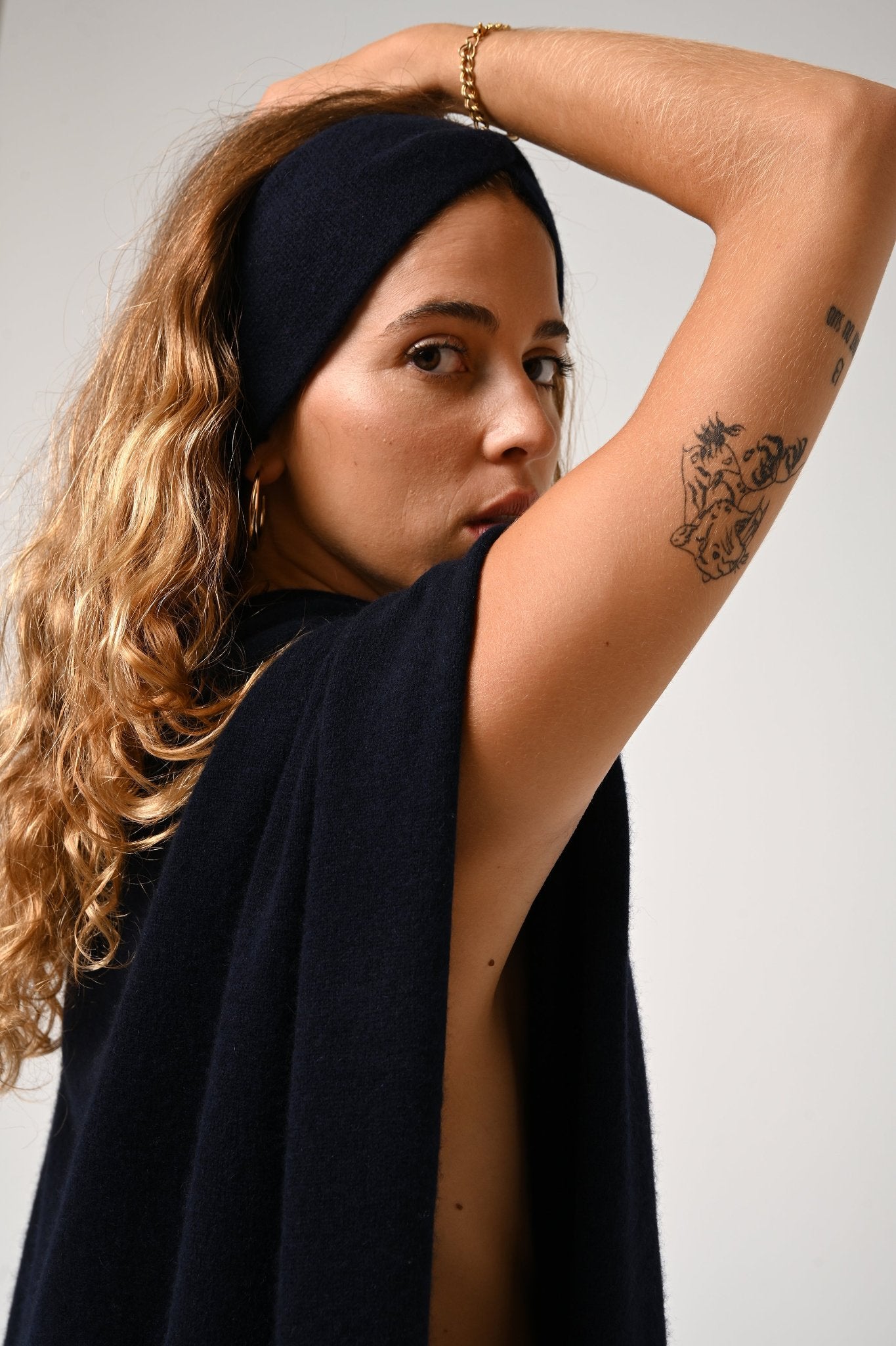 LANA bandeau 4 fils navy 100% cashmere