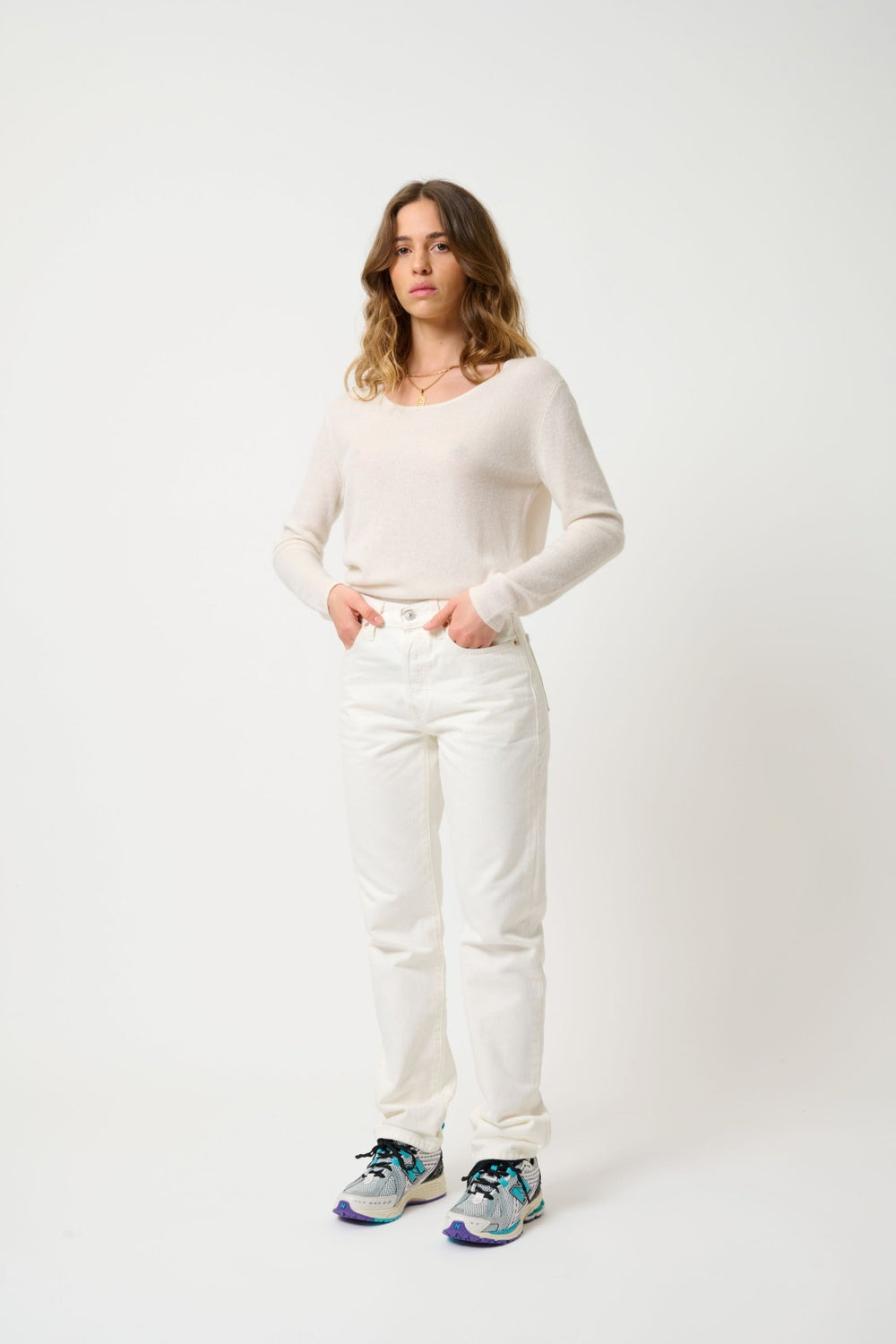 LANFON ivory boat-neck sweater 100% cashmere