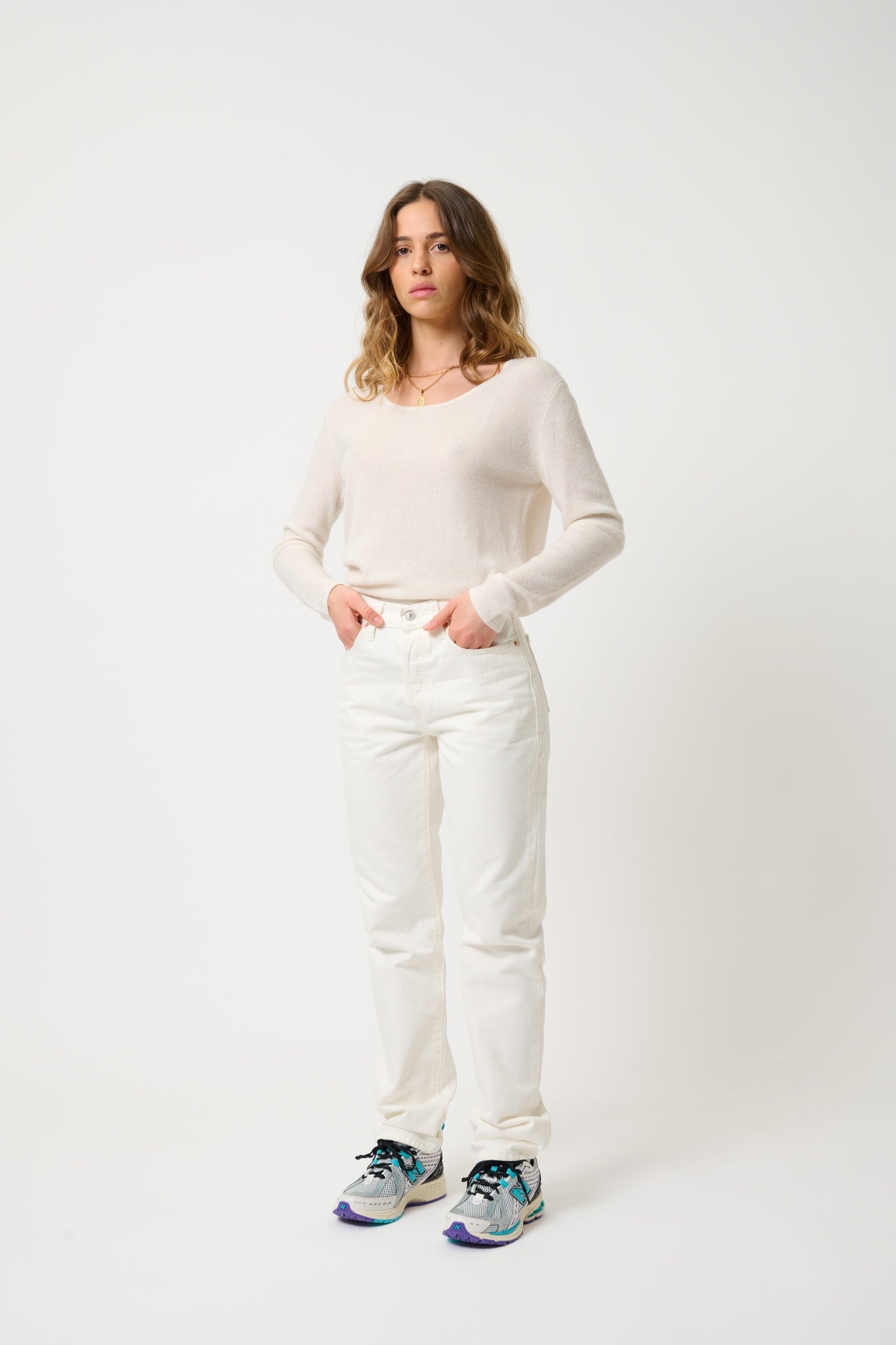 LANFON pull col bateau ivoire 100% cachemire