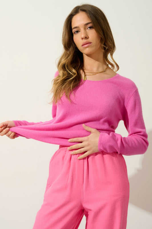 LANFON pull col bateau rose 100% cachemire