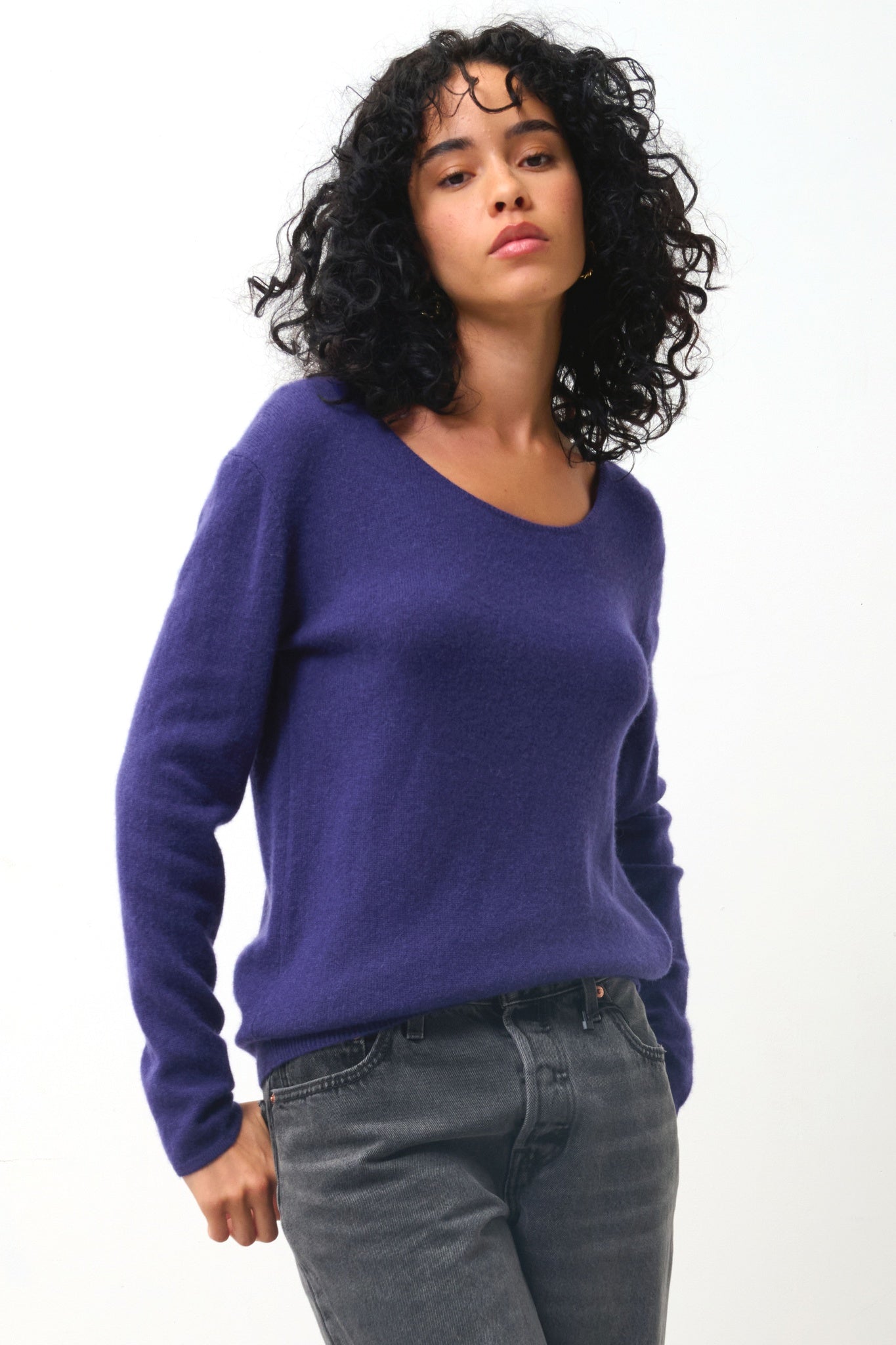 LANFON pull col bateau violet 100% cachemire