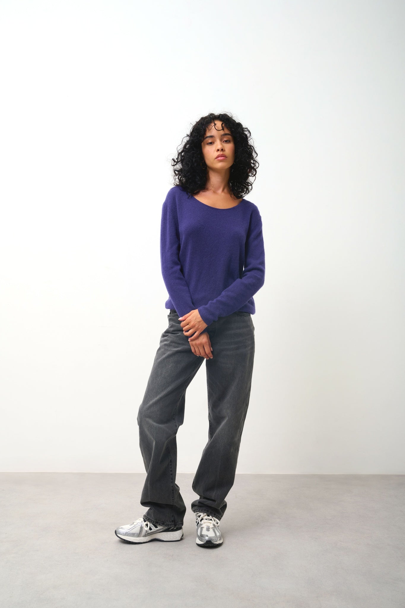 LANFON pull col bateau violet 100% cachemire