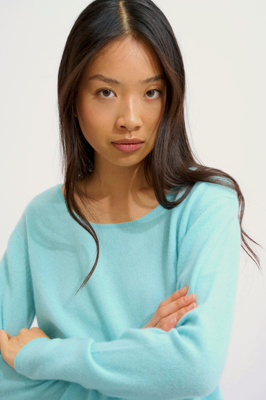 LANFON pull col bateau aqua 100% cachemire