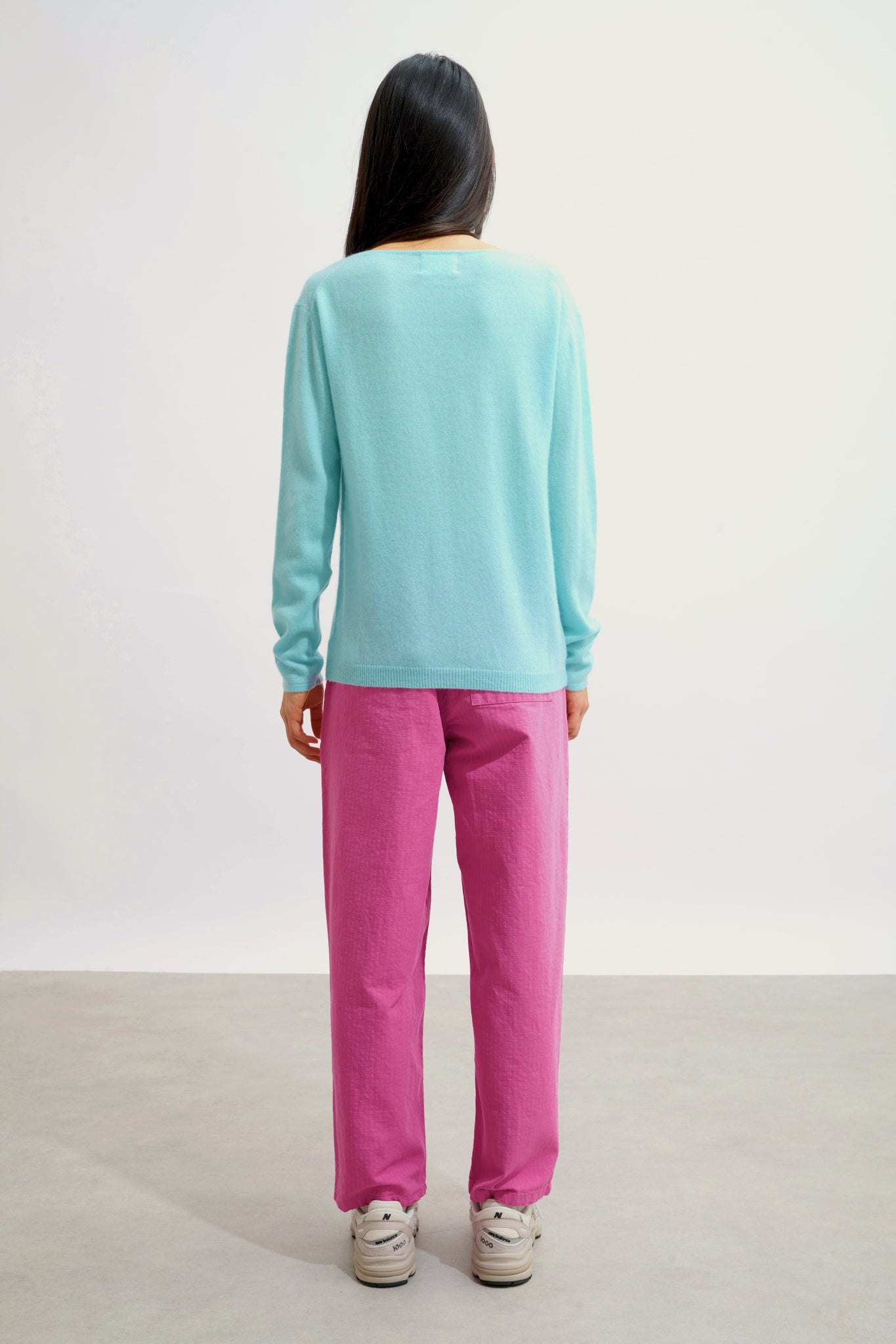 LANFON pull col bateau aqua 100% cachemire