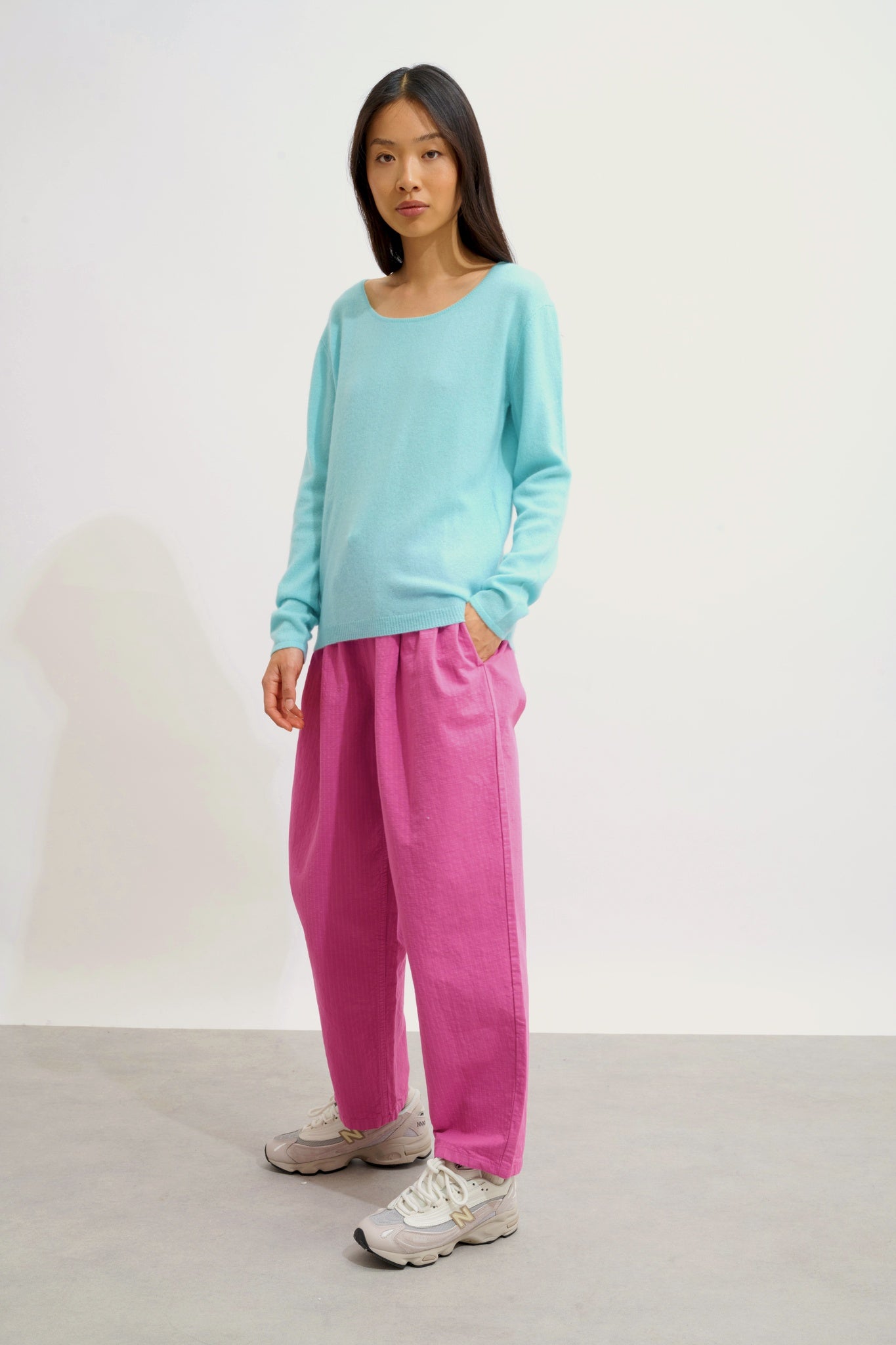 LANFON pull col bateau aqua 100% cachemire