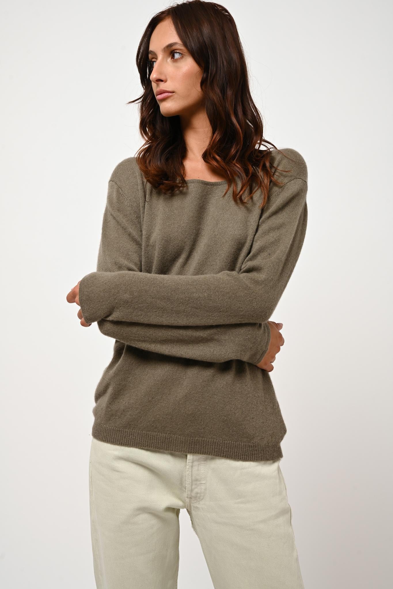 LANFON army boat-neck sweater 100% cashmere