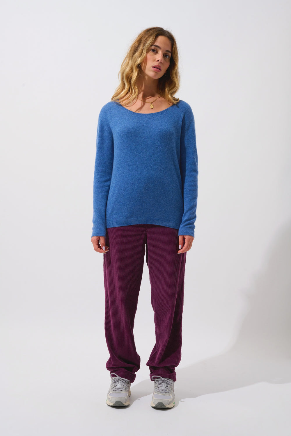 LANFON Pullover mit Bootsausschnitt in Denimblau aus 100% Kaschmir