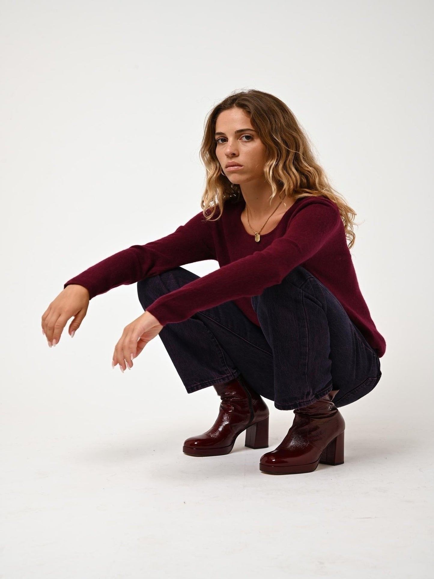 LANFON Pullover mit Bootsausschnitt in Bordeaux 100% Kaschmir